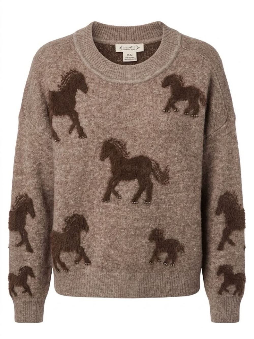 NWT Horse Print Crewneck Sweater Brown Size Medium NWT